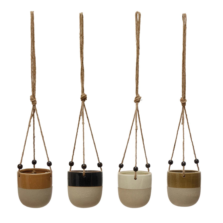 Creative Co-Op Glaze/Matte Hanging Planter With Beads #DF4152A