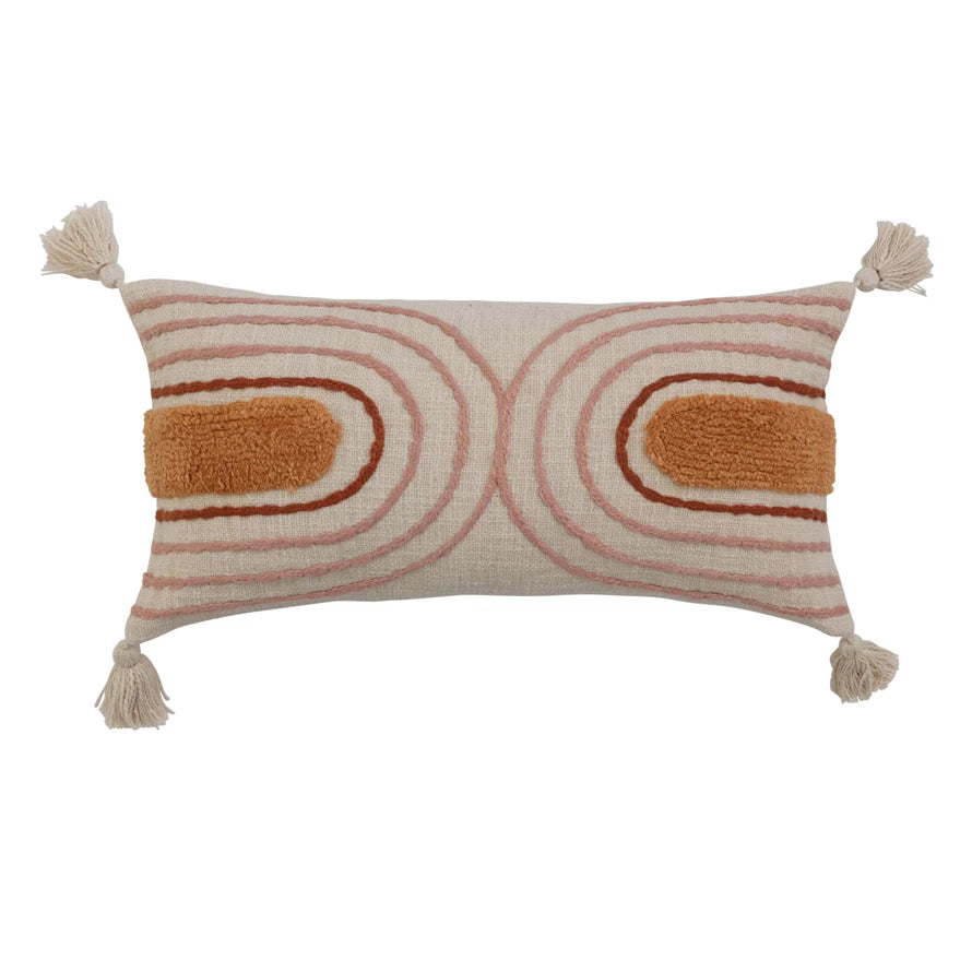 Creative Co-Op Cotton Tufted Lumbar Pillow W/Tassels #DF6807