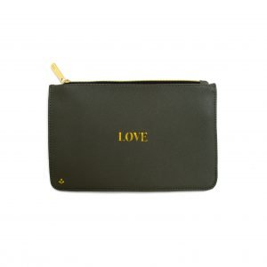 Zipper pouch, 8X5 blue, Charcoal, "Love"