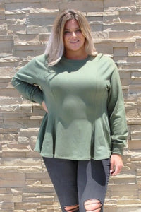 Sasha Princess Seam Peplum Sweatshirt In Olive