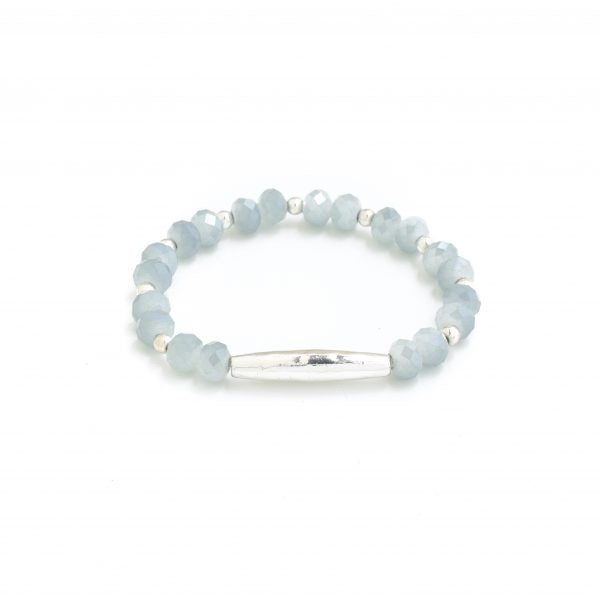 Bracelet, grey/silver stretch crystal