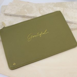Zipper pouch, 8X5 , olive, "Grateful"