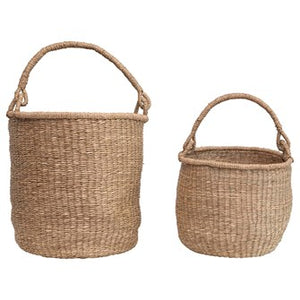 Hand woven sea grass basket with handle