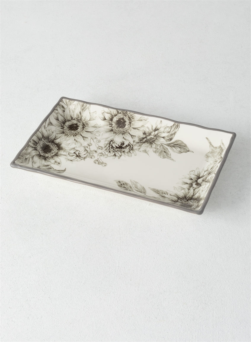 Grey Ceramic SunFlower Platter