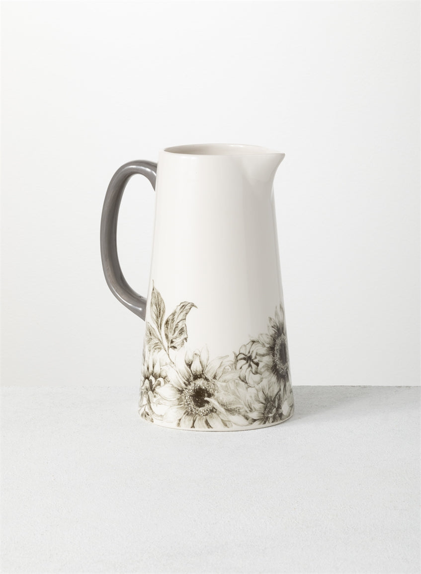Ceramic Grey SunFlower Pitcher