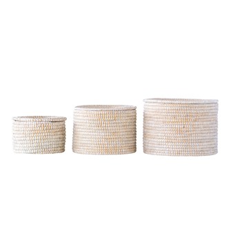 Natural woven sea-grass basket with lid