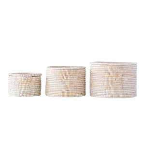 Natural woven sea-grass basket with lid