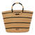 Woven tote bag with round handle, black & tan.