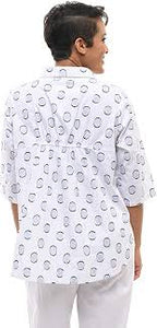 Blouse, white with blue