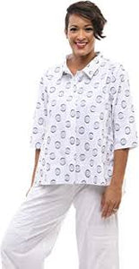 Blouse, white with blue