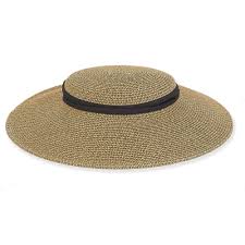 Sun hat, woven black & tan with collapsible black rim. UPF 50