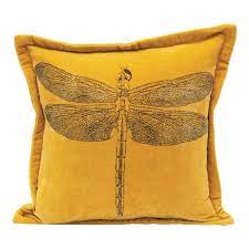 Square Cotton Pillow W/Dragonfly Mustard/Gold Color 16''
