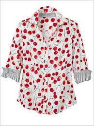 Foxcroft button up blouse, white with cherries