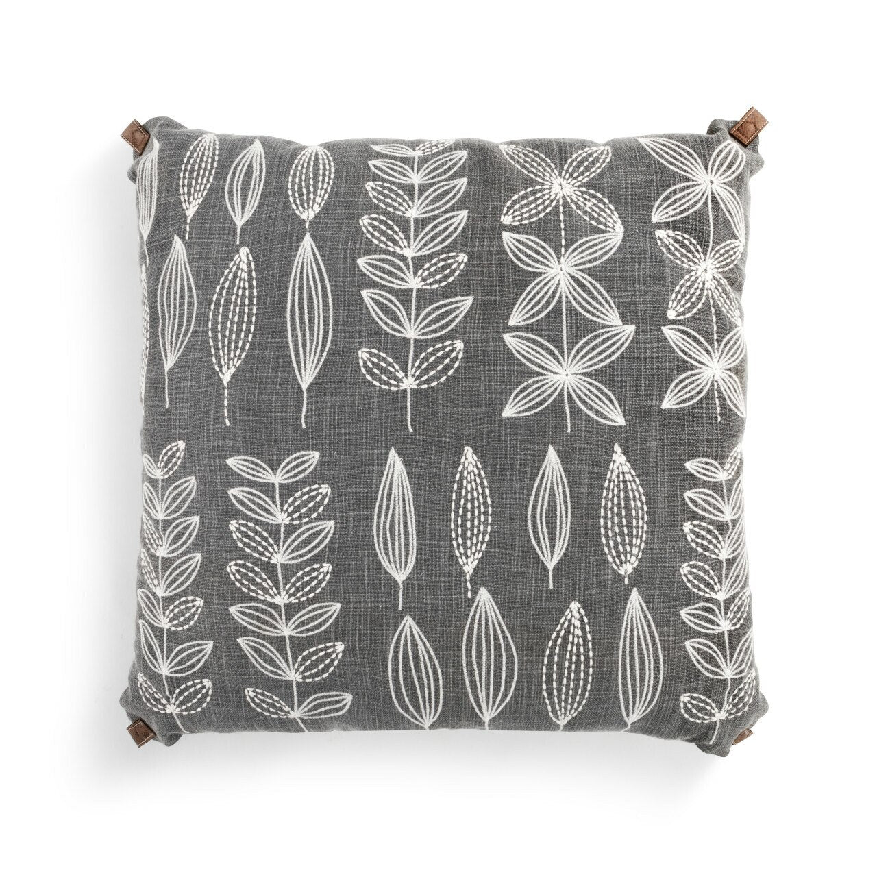 Embroidered gray leaf pillow