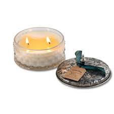 Candle, 8oz jar with etched decorative silver lid