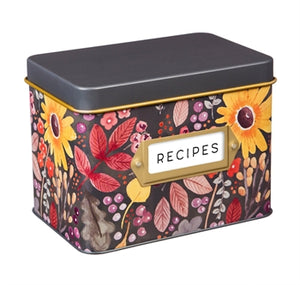 Recipe Tin w/Recipe Cards & Ceramic Cup " Give me Thanks Flowers".